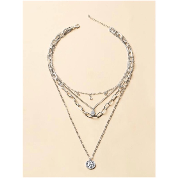 Multilayer Pendant Chain Necklace Set Boho Layered Gold Tone - Picture 7 of 8